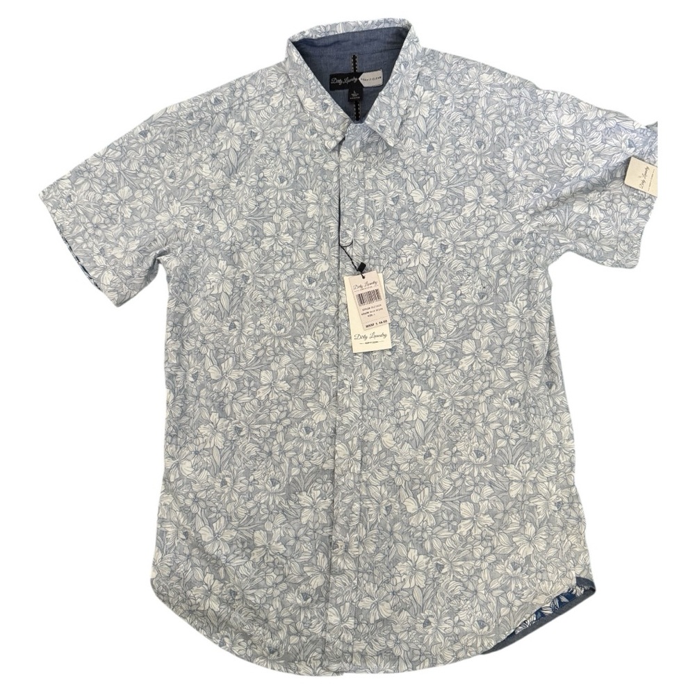 Dirty Laundry Keep It Clean 100% Cotton Blue and White Casual Button Down Shirt